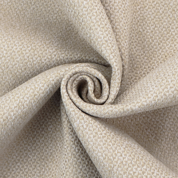 This fabric features a tight, structured basket weave in a soft, warm sand or light tan tone.