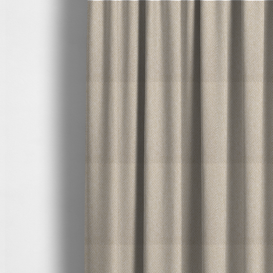 The fabric used to create these made-to-measure curtains is a fabric features a tight, structured basket weave in a soft, warm sand or light tan tone.