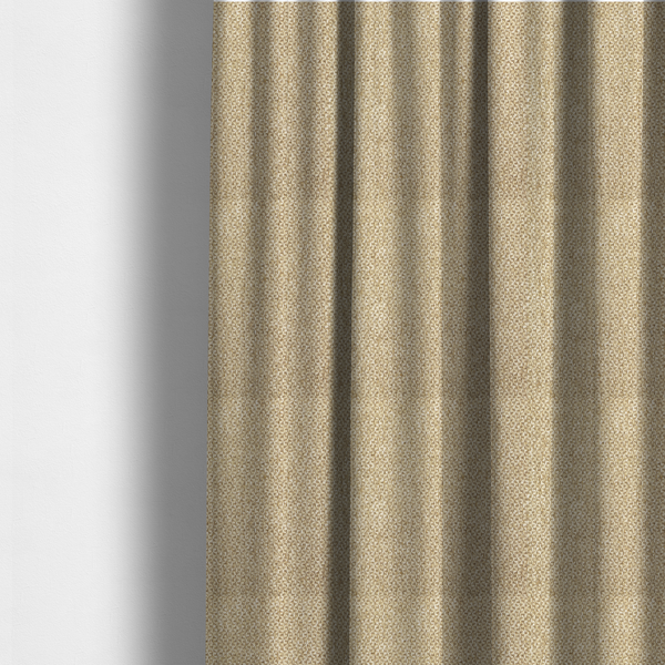 The fabric used to create these made-to-measure curtains is a fabric features a rich, multidimensional basket weave in warm, golden-tan tones.