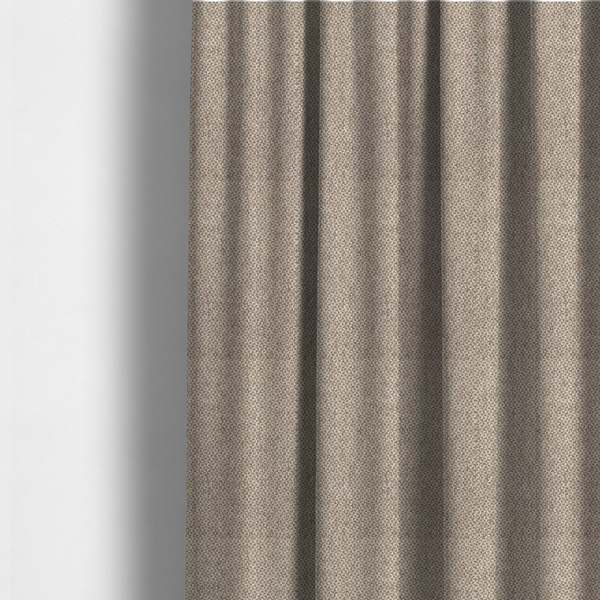 The fabric used to create these made-to-measure curtains is a fabric features a tight, structured basket weave in a sophisticated blend of cool taupe, grey, and off-white yarns.