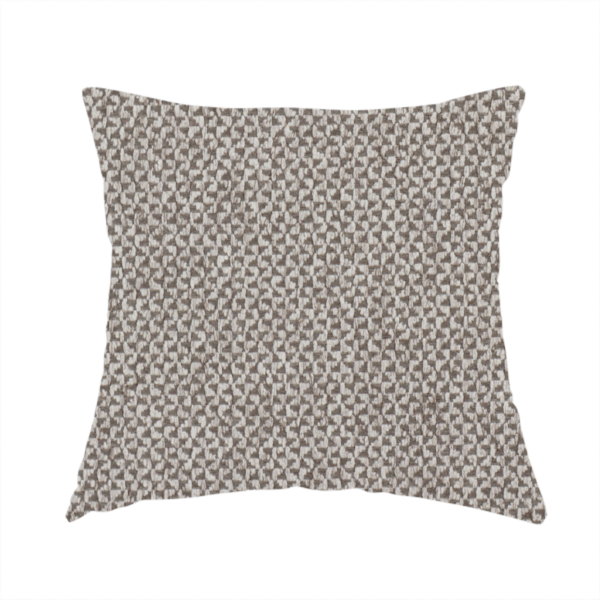 The fabric used to create this handmade cushion is a fabric features a tight, structured basket weave in a versatile, mid-tone grey.