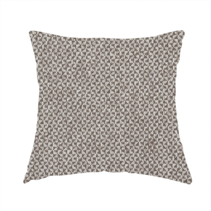 The fabric used to create this handmade cushion is a fabric features a tight, structured basket weave in a versatile, mid-tone grey.