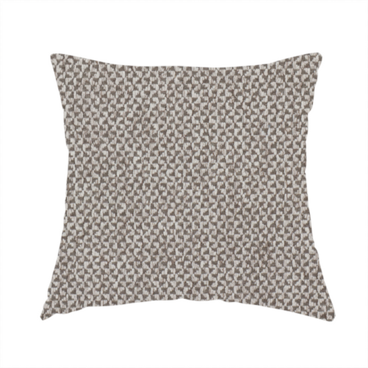The fabric used to create this handmade cushion is a fabric features a tight, structured basket weave in a versatile, mid-tone grey.