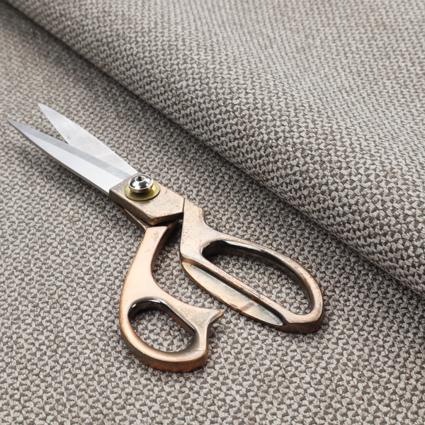 This fabric features a tight, structured basket weave in a versatile, mid-tone grey.