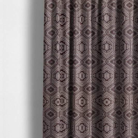 Althea Flat Weave Chenille Medallion Kilim Pattern In Red Burgundy Furnishing Fabric CTR-335 - Made To Measure Curtains