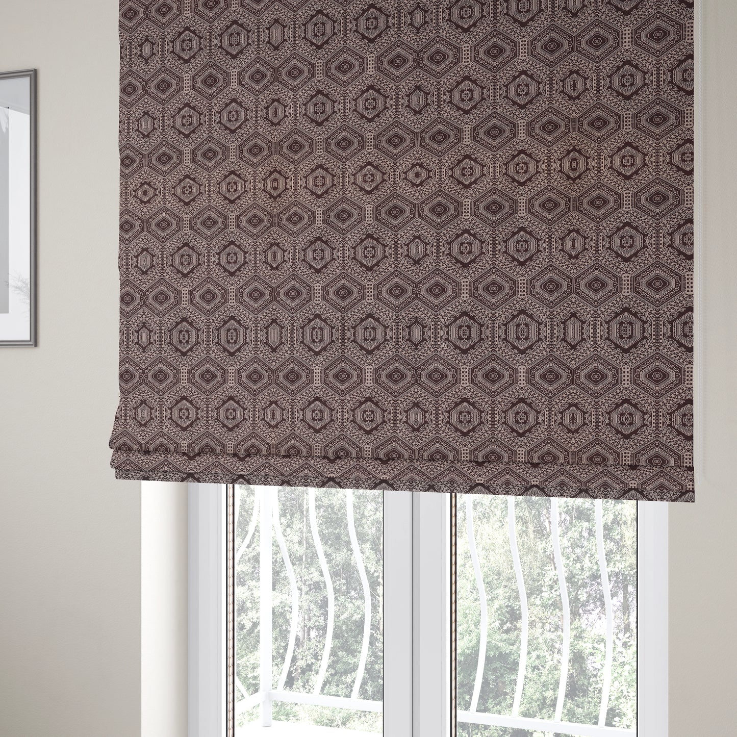 Althea Flat Weave Chenille Medallion Kilim Pattern In Red Burgundy Furnishing Fabric CTR-335 - Roman Blinds