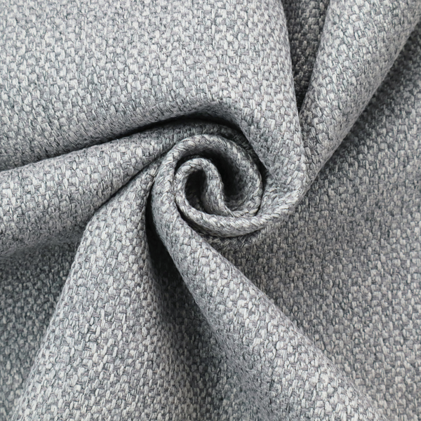 This fabric features a dimensional, textured weave in a cool, soft grey.
