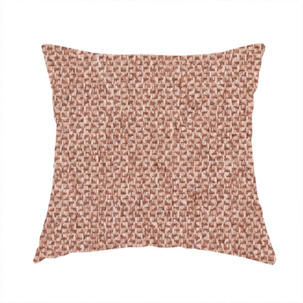 The fabric  used to create this handmade cushion is a fabric features a tight, structured basket weave in a warm, muted copper or terra-cotta tone.