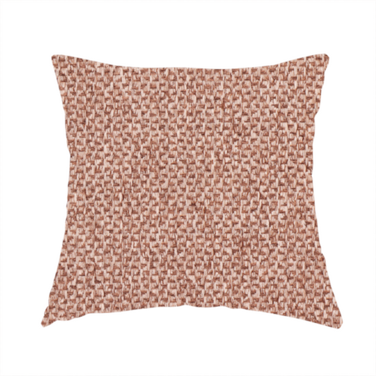 The fabric  used to create this handmade cushion is a fabric features a tight, structured basket weave in a warm, muted copper or terra-cotta tone.