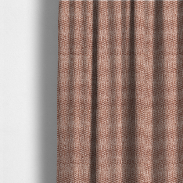The fabric used to create these made-to-measure curtains is a fabric features a tight, structured basket weave in a warm, muted copper or terra-cotta tone.