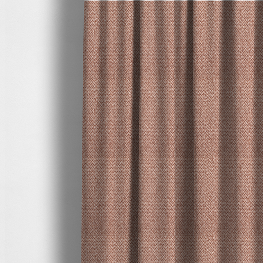 The fabric used to create these made-to-measure curtains is a fabric features a tight, structured basket weave in a warm, muted copper or terra-cotta tone.