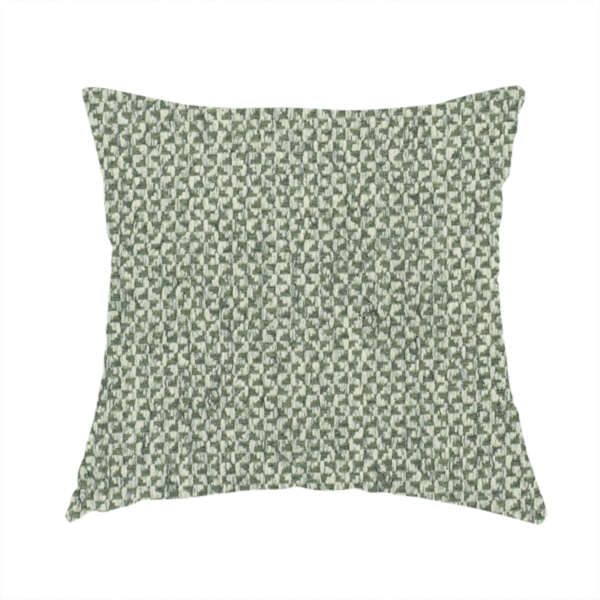 The fabric used to create this handmade cushion is a fabric features a tight, structured basket weave in a soft, muted sage green.