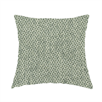 The fabric used to create this handmade cushion is a fabric features a tight, structured basket weave in a soft, muted sage green.