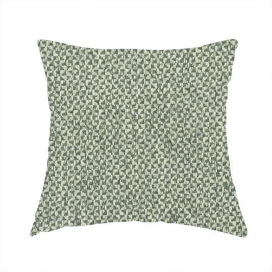 The fabric used to create this handmade cushion is a fabric features a tight, structured basket weave in a soft, muted sage green.