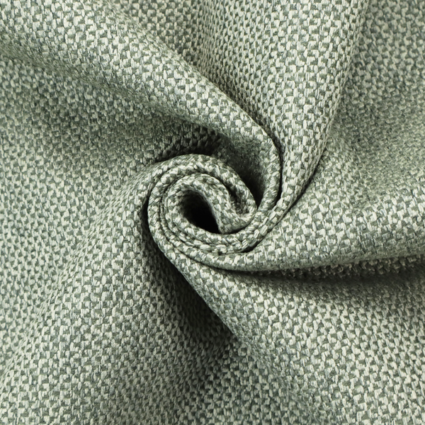 This fabric features a tight, structured basket weave in a soft, muted sage green.