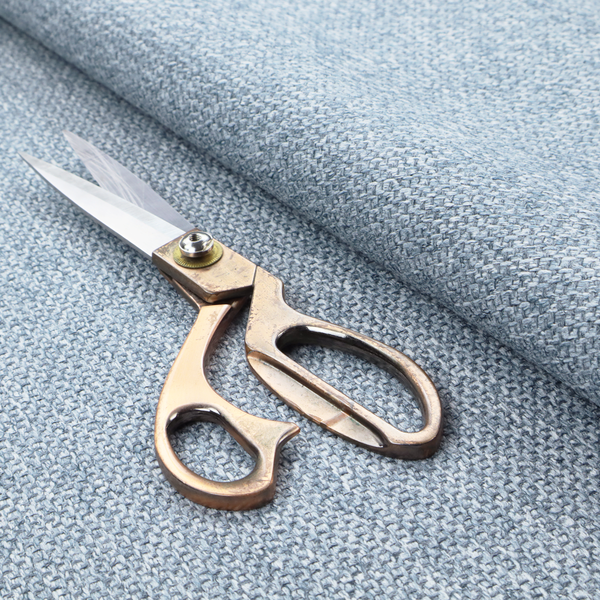 This fabric features a tight, structured basket weave in a soft, cool-toned sky blue.