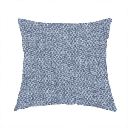 The fabric used to create this handmade cushion is a fabric features a tight, structured basket weave in a rich, mid-tone slate blue.