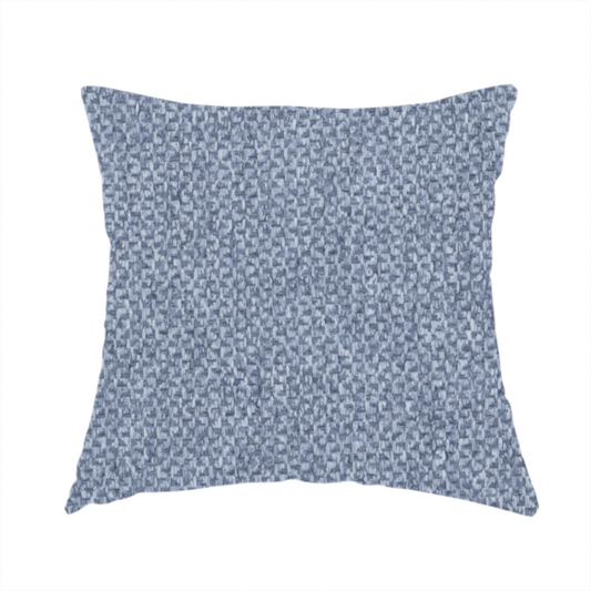 The fabric used to create this handmade cushion is a fabric features a tight, structured basket weave in a rich, mid-tone slate blue.