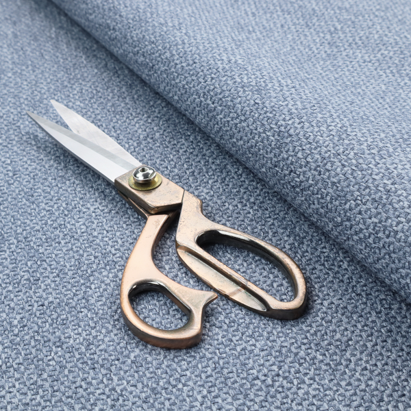 This fabric features a tight, structured basket weave in a rich, mid-tone slate blue.
