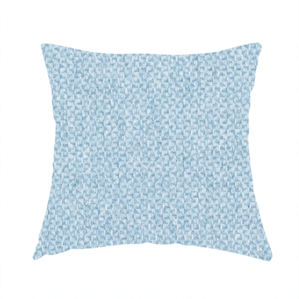 The fabric used to create these handmade cushions is a  fabric features a tight, structured basket weave in a soft, airy powder blue.