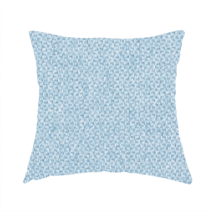 The fabric used to create these handmade cushions is a  fabric features a tight, structured basket weave in a soft, airy powder blue.