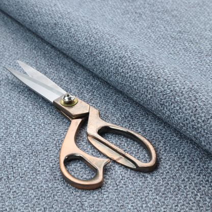 This fabric features a tight, structured basket weave in a versatile, deep steel blue.