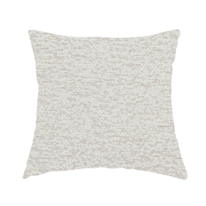 The fabric used to create these handmade cushions is a sophisticated, multi-tonal neutral weave. It features a blend of cream, beige, and soft taupe threads, creating a subtle, heathered effect.
