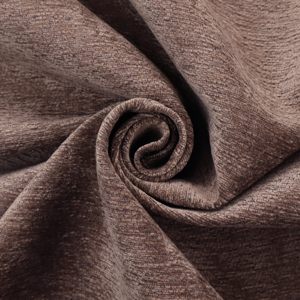 A rich, deep chocolate-brown weave with a sophisticated, textured finish. It is crafted with a dense, nubby construction that creates a subtle horizontal ribbing effect, providing both visual depth and a tactile, grounded feel.