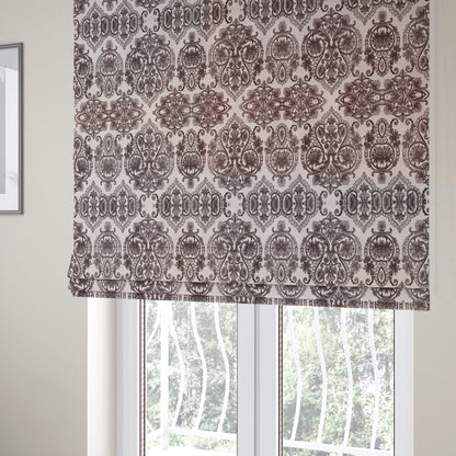 Starla Flat Weave Chenille Damask Pattern In Burgundy Red Furnishing Fabric CTR-337 - Roman Blinds