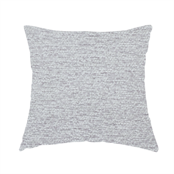 The fabric used to create this handmade cushion is a refined, soft grey and white two-tone weave. It is crafted with a dense, nubby construction that creates a subtle horizontal ribbing effect, offering both visual dimension and a cosy, tactile quality.