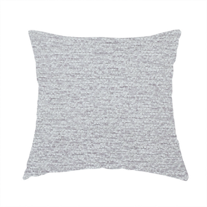 The fabric used to create this handmade cushion is a refined, soft grey and white two-tone weave. It is crafted with a dense, nubby construction that creates a subtle horizontal ribbing effect, offering both visual dimension and a cosy, tactile quality.