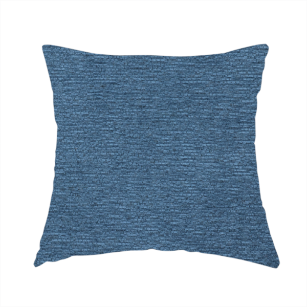 The fabric used to create this handmade cushion is a rich, deep navy-blue weave with a sophisticated, textured finish. It is crafted with a dense, nubby construction that creates a subtle horizontal ribbing effect, providing both visual dimension and a substantial, premium feel.