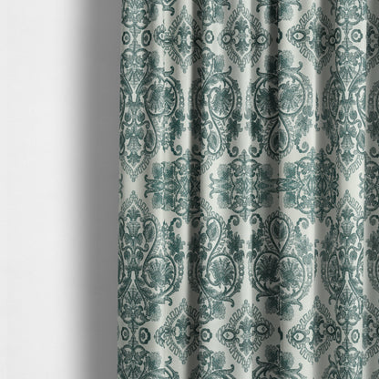 Starla Flat Weave Chenille Damask Pattern In Teal Furnishing Fabric CTR-338 - Made To Measure Curtains