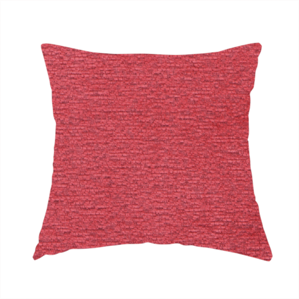 The fabric used to create this handmade cushion is a bold, vibrant crimson-red fabric featuring a dense, nubby texture with a subtle horizontal ribbing effect, providing a dramatic, high-energy focal point perfect for statement upholstery or accent pieces.