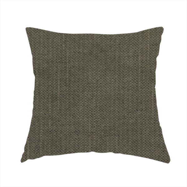 The fabric used to create this handmade cushion is a textured woven fabric in a deep olive green or charcoal-olive hue.