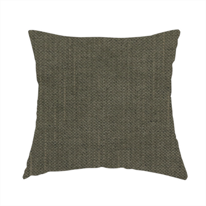 The fabric used to create this handmade cushion is a textured woven fabric in a deep olive green or charcoal-olive hue.