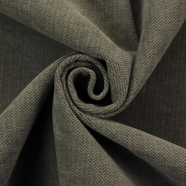 A textured woven fabric in a deep olive green or charcoal-olive hue.