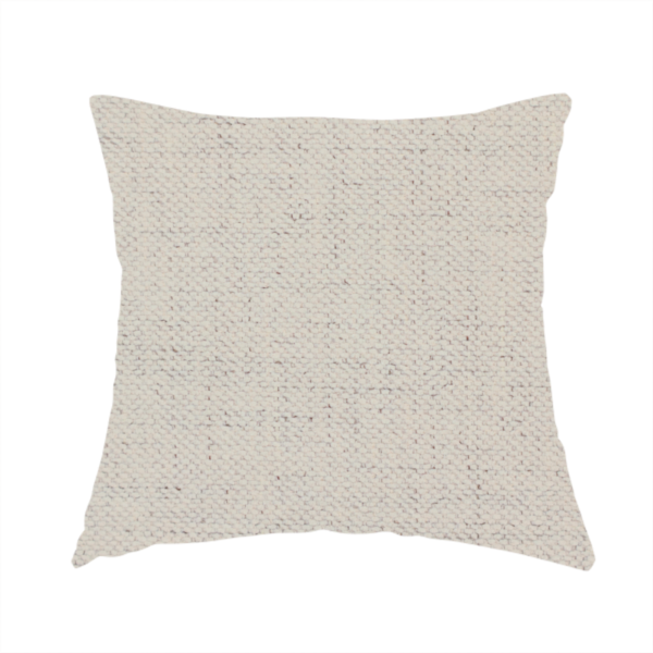 The fabric used to create this handmade cushion is a textured woven fabric in a warm off-white, light cream, or pale beige shade.