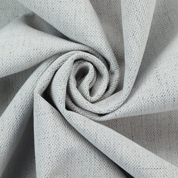 A textured woven fabric in a cool, light grey or soft slate shade.
