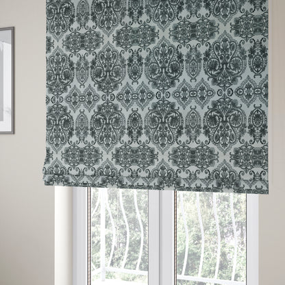 Starla Flat Weave Chenille Damask Pattern In Green Furnishing Fabric CTR-340 - Roman Blinds