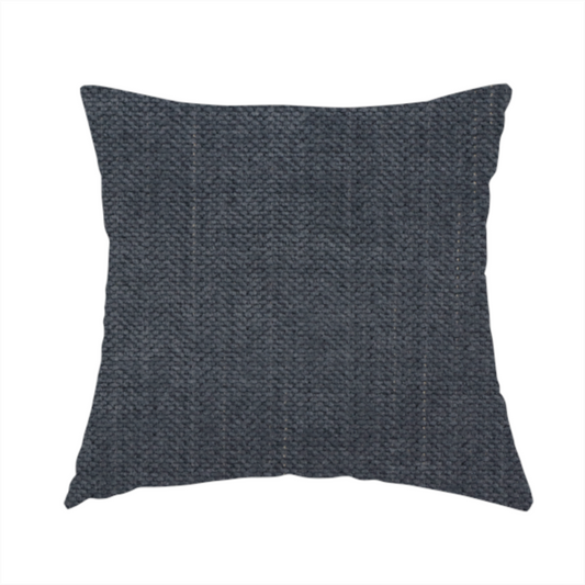 The fabric used to create these handmade cushions is a textured woven fabric in a deep slate or dark charcoal grey shade.