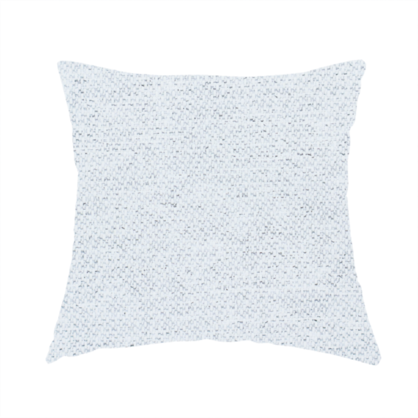 The fabric used to create this handmade cushion is a textured silver woven fabric with a subtle metallic sheen.