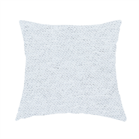 The fabric used to create this handmade cushion is a textured silver woven fabric with a subtle metallic sheen.