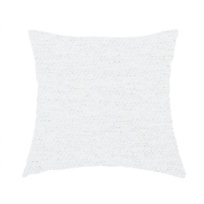 The fabric used to create this handmade cushion is a white woven upholstery fabric with a subtle, textured grain.