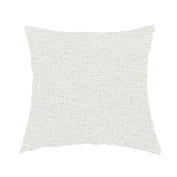 The fabric used to create this handmade cushion is a cream or ivory woven upholstery fabric with a fine, pebble-like texture.
