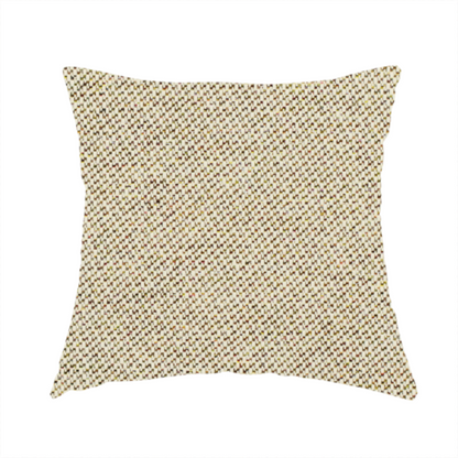 The fabric used to create this handmade cushion is a multi-tonal, tan and olive woven upholstery fabric with a diagonal texture.