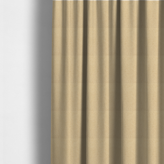 The fabric used to create these made-to-measure curtains is a sandy beige textile featuring a tight diagonal twill weave. The fabric is composed of interlaced cream and light tan threads, creating a fine, granular texture with a matte finish.