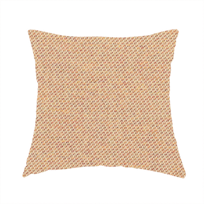 the fabric used to create this handmade cushion is a warm terracotta and peach textile featuring a dense diagonal twill weave. The fabric is a multi-tonal blend of soft orange, muted red, and cream threads, creating a heathered, sun-baked appearance.