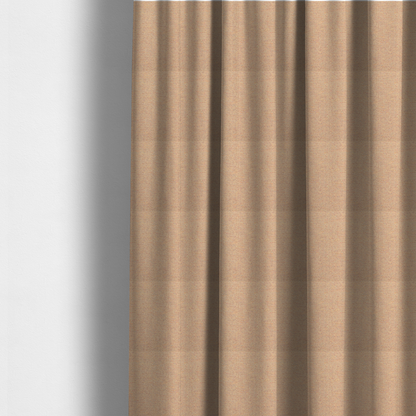 The fabric used to create these made-to-measure curtains is a warm terracotta and peach textile featuring a dense diagonal twill weave. The fabric is a multi-tonal blend of soft orange, muted red, and cream threads, creating a heathered, sun-baked appearance.