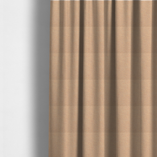 The fabric used to create these made-to-measure curtains is a warm terracotta and peach textile featuring a dense diagonal twill weave. The fabric is a multi-tonal blend of soft orange, muted red, and cream threads, creating a heathered, sun-baked appearance.